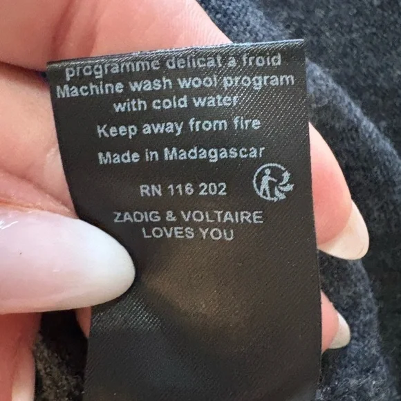 ZADIG & VOLTAIRE | dark gray wool cashmere turtleneck with studs down arms XS - Picture 10 of 12